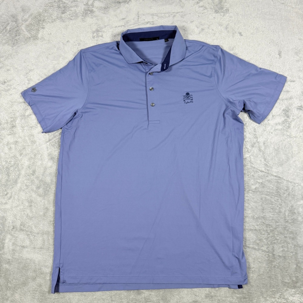 Greyson Mens Large Polo Shirt Blue Ryder Die 2024 Skull Graphic Golf Performance